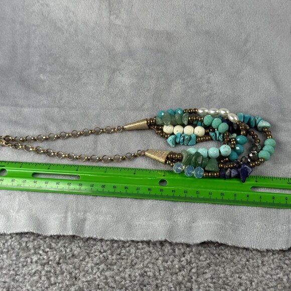 Multilayer Beaded Necklace Faux Turquoise, Faux Pearls & Gemstones Multicolor - Picture 5 of 16